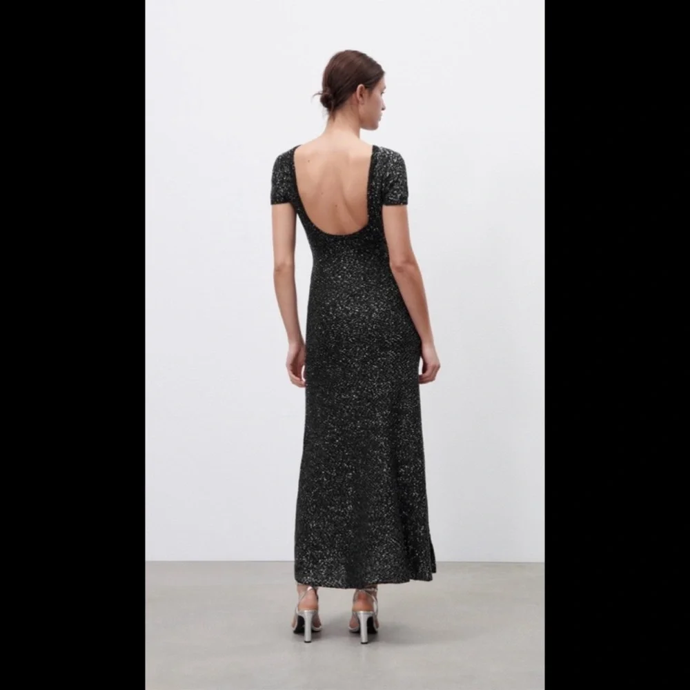 ZARA NWT LIMITED EDITION SEQUIN KNIT DRESS - BLACK - Picture 10 of 13